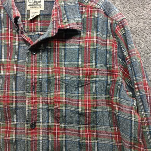 L.L. Bean Cotton Flannel Plaid Button-Up Traditional Fit Size L - Picture 3 of 7